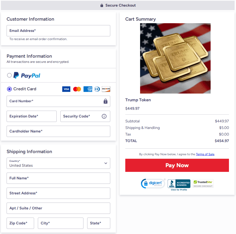 Trump Token of Realization Checkout